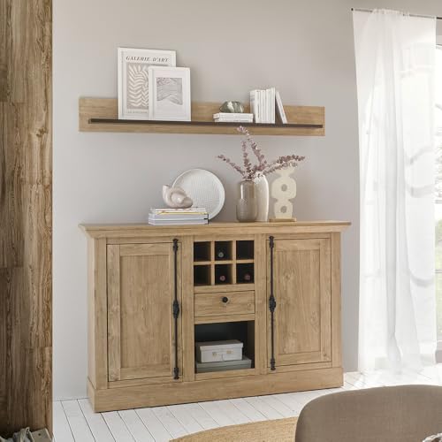 Lomadox Esszimmer-Set Esszimmermöbel in Eiche mit schwarz 2-teilig, Landhausstil, 1 Wandboard, 1 Sideboard von Lomadox