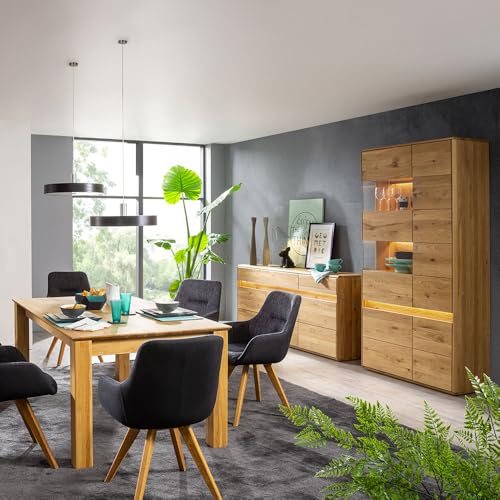 Lomadox Esszimmer-Set EsszimmermöbelEiche massiv geölt mit Esstisch 180x100cm, Sideboard, Vitrine & LED-Beleuchtung, 3-teilig - Echtholz/Massivholz, Softclose, grifflos Lomadox Esszimmer-Set EsszimmermöbelEiche massiv geölt mit Esstisch 180x100cm, Sideboard, Vitrine & LED-Beleuchtung, 3-teilig - Echtholz/Massivholz, Softclose, grifflos von Lomadox