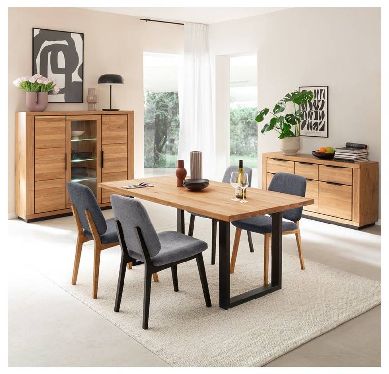 Lomadox Esszimmer-Set GIUSTINO-06, (Spar-Set, 3-St., Highboard Sideboard Tisch), Eiche teilmassiv geölt, Massivholzfronten von Lomadox
