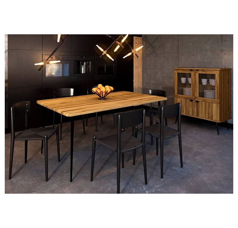 Lomadox Esszimmer-Set KABALA-165, (Spar-Set, 2-St., Esstisch Highboard), Esstisch 80x180 cm, Eiche Massiv geölt, gerillte Front von Lomadox