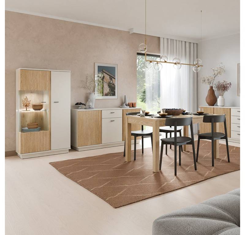 Lomadox Esszimmer-Set MOLINA-129, (Spar-Set, 3-St., Highboard Kommode Esstisch), Esszimmermöbel in Eiche & kaschmir mit Softclose-Funktion & Stauraum von Lomadox