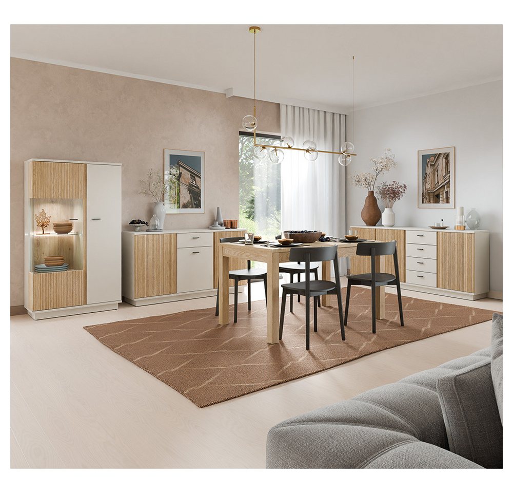 Lomadox Esszimmer-Set MOLINA-129, (Spar-Set, 4-St., Highboard Kommode Sideboard Esstisch), Esszimmermöbel in Eiche & kaschmir mit Softclose-Funktion & Stauraum von Lomadox