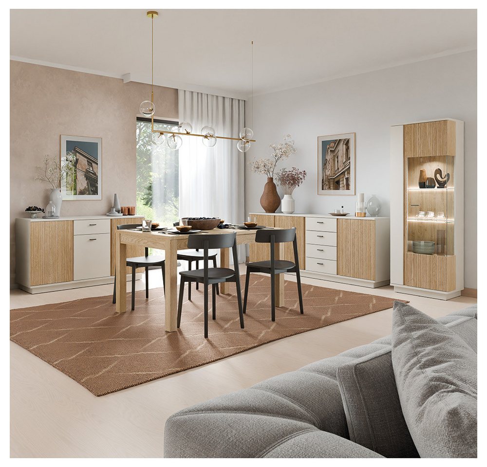 Lomadox Esszimmer-Set MOLINA-129, (Spar-Set, 4-St., Kommode Sideboard Vitrine Esstisch), Esszimmermöbel in Eiche & kaschmir mit Softclose-Funktion & Stauraum von Lomadox