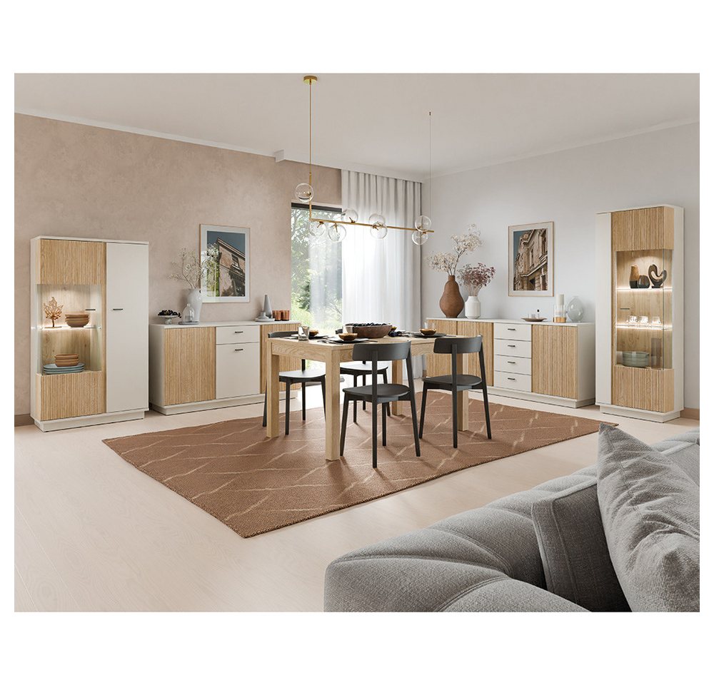 Lomadox Esszimmer-Set MOLINA-129, (Spar-Set, 5-St., Highboard Kommode Sideboard Vitrine Esstisch), Esszimmermöbel in Eiche & kaschmir mit Softclose-Funktion & Stauraum von Lomadox