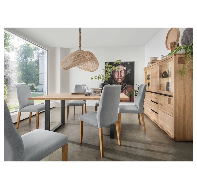Lomadox Esszimmer-Set WINCHESTER-69, (Spar-Set, 2-St., Highboard Esstisch), Esszimmermöbel Sideboard Tisch Eiche massiv Hirnholz-Detail von Lomadox