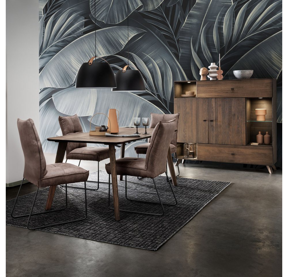 Lomadox Esszimmer-Set WOODVILLE-69, (Spar-Set, 2-St., Esstisch Highboard), Retro Design, Rillen, Dunkelbraun, Massivholz, 180 cm Tisch von Lomadox