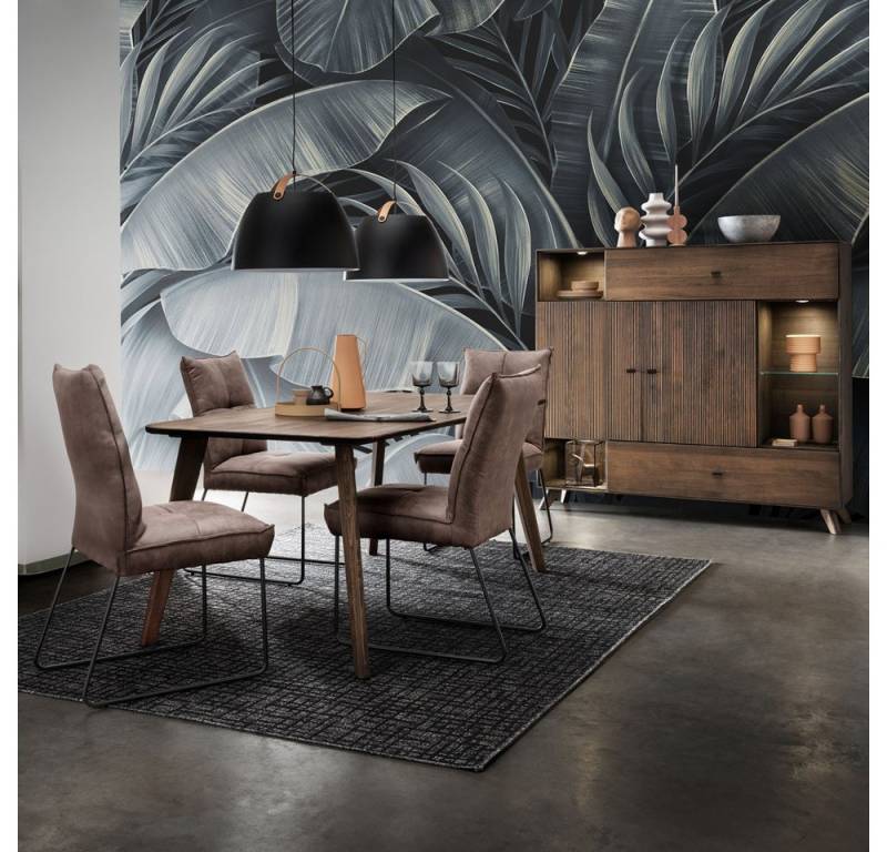 Lomadox Esszimmer-Set WOODVILLE-69, (Spar-Set, 2-St., Esstisch Highboard), Retro Design, Rillen, Dunkelbraun, Massivholz, 180 cm Tisch von Lomadox