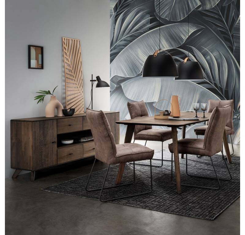 Lomadox Esszimmer-Set WOODVILLE-69, (Spar-Set, 2-St., Esstisch Sideboard), Massivholz Retro Design Rillen 180 cm Tisch von Lomadox