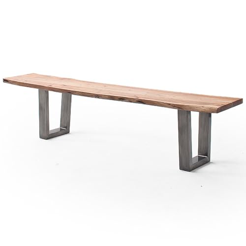Lomadox Esszimmer Sitzbank Bank mit 200 cm Breite, Akazie massiv, Natur lackiert, Massivholz/Echtholz, Metallgestell in Trapezform, antik gewischt von Lomadox