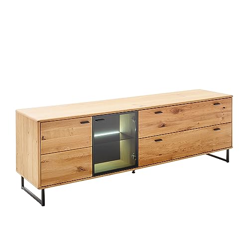 Lomadox Fernsehschrank TV-Lowboard mit Beleuchtung in Wildeiche geölt (teilmassiv) mit anthrazit, B/H/T ca. 209/68/50 cm | 2 Schubladen, 2 Türen von Lomadox