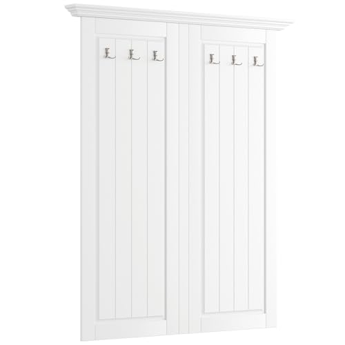 Lomadox Flur Garderobe Diele Paneel Garderobenpaneel 108cm, Massivholz in weiß von Lomadox