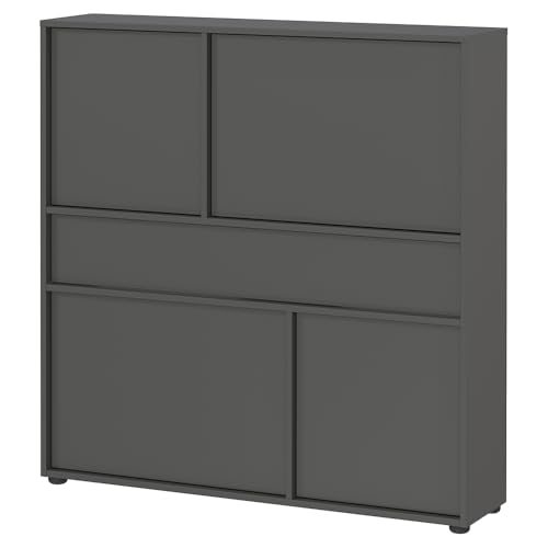 Lomadox Garderobe Flur Schuhschrank Schuhkommode mit 105 cm Breite in Graphit, mit 4 Türen und 1 Schublade, grifflos, stehend oder hängend von Lomadox