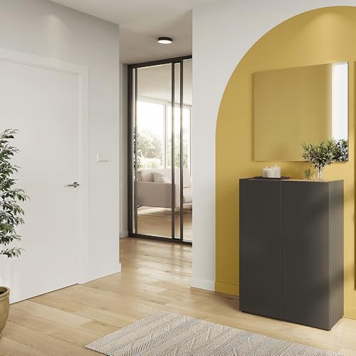 Lomadox Garderobe Flurgarderobe in Graphit mit Eiche, modern 2-teilig Schuhschrank 2 Türen grifflos Spiegel von Lomadox