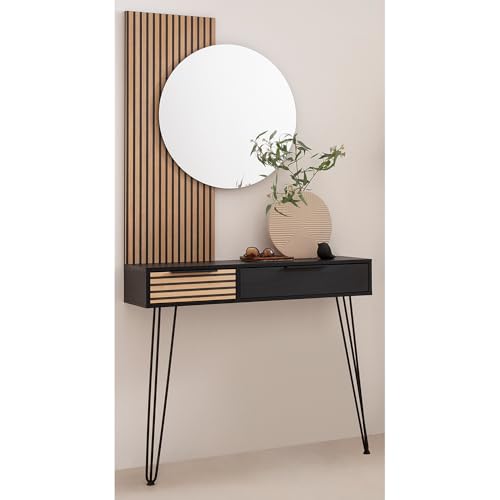 Lomadox Garderoben-Set 2-teilig mit Spiegel & Konsolentisch | Flurgarderobe in schwarz mit Akustikpaneel-Optik von Lomadox