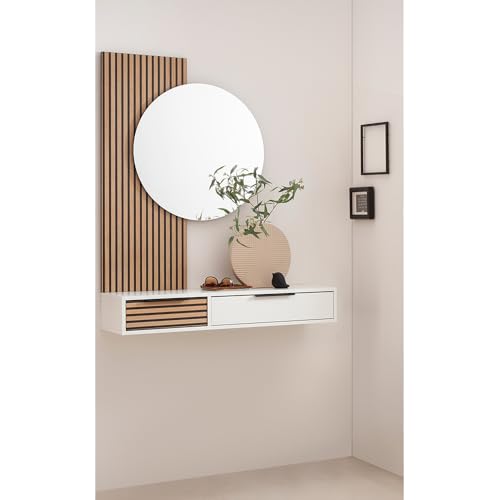 Lomadox Garderoben-Set 2-teilig mit Spiegel & Konsolentisch | Flurgarderobe in weiß mit Akustikpaneel-Optik von Lomadox