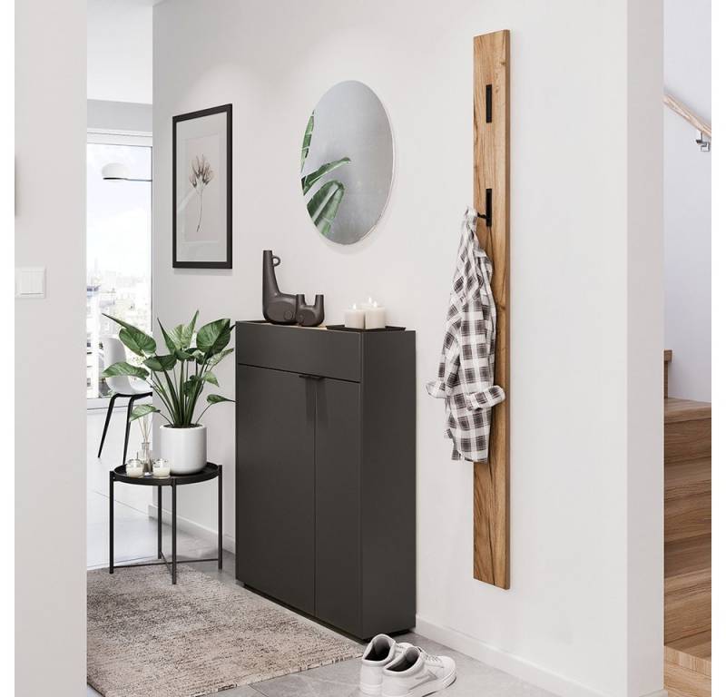 Lomadox Garderoben-Set ABERDEEN-01, (Spar-Set, 3-St., Garderobenpaneel Garderobenspiegel Schuhschrank), in grau und Eiche von Lomadox