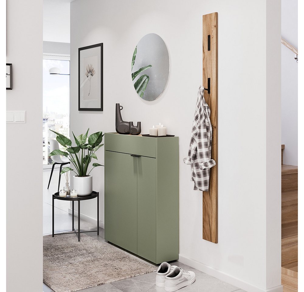 Lomadox Garderoben-Set ABERDEEN-01, (Spar-Set, 3-St., Garderobenpaneel Garderobenspiegel Schuhschrank), in grün und Eiche von Lomadox