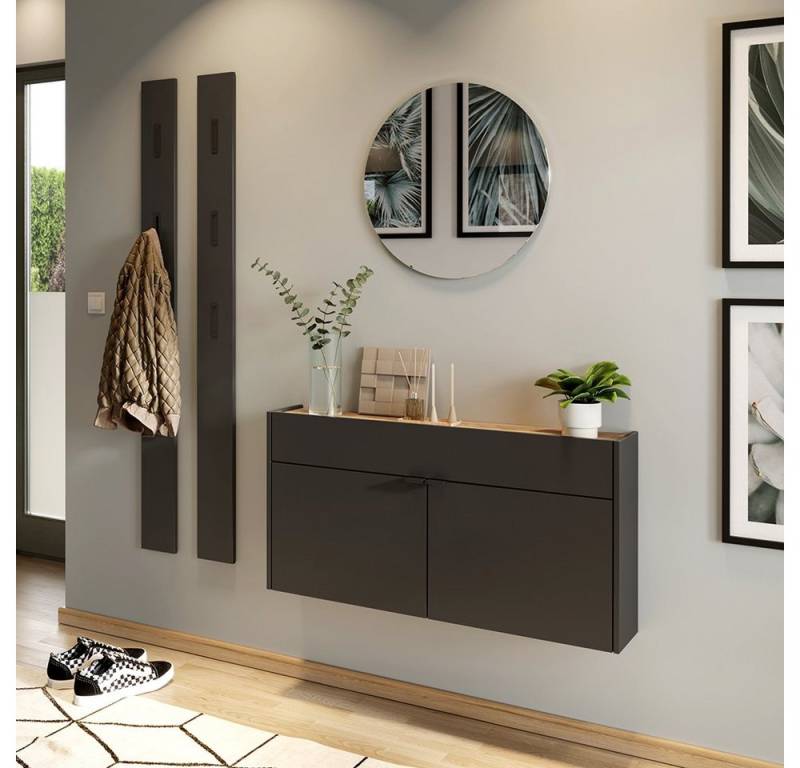 Lomadox Garderoben-Set ABERDEEN-01, (Spar-Set, 4-St), in grau mit Eiche, ideal für schmale Flure, mit 2 Garderobenpaneelen von Lomadox