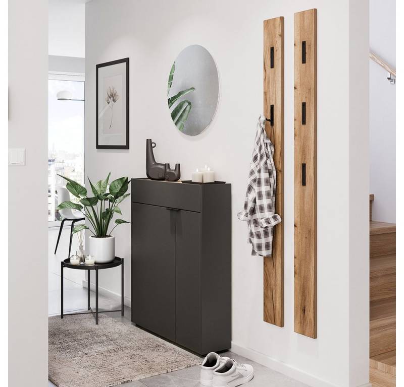 Lomadox Garderoben-Set ABERDEEN-01, (Spar-Set, 4-St., Garderobenspiegel Schuhschrank Garderobenpaneele), in grau und Eiche von Lomadox