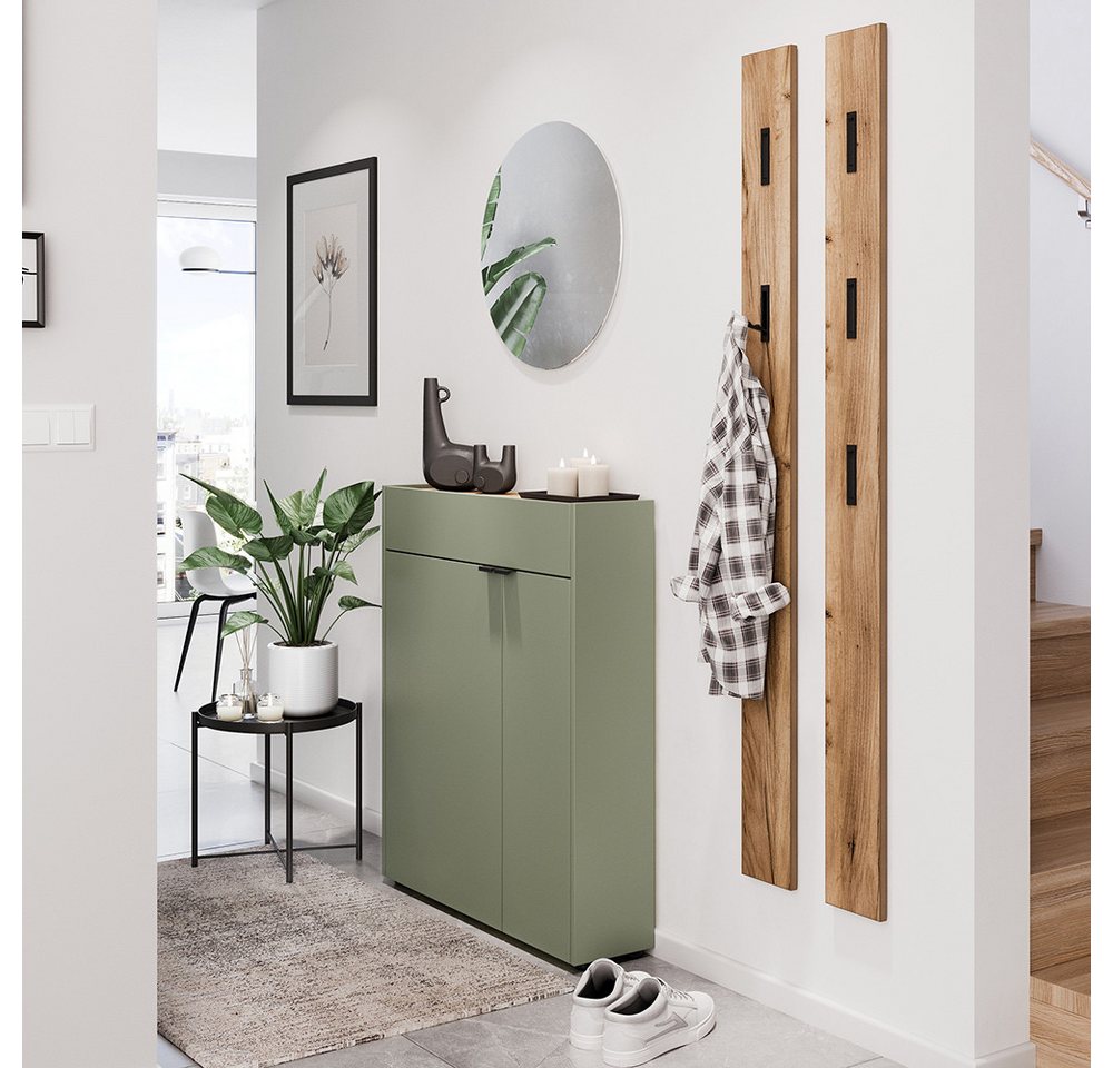 Lomadox Garderoben-Set ABERDEEN-01, (Spar-Set, 4-St., Garderobenspiegel Schuhschrank Garderobenpaneele), in grün und Eiche von Lomadox