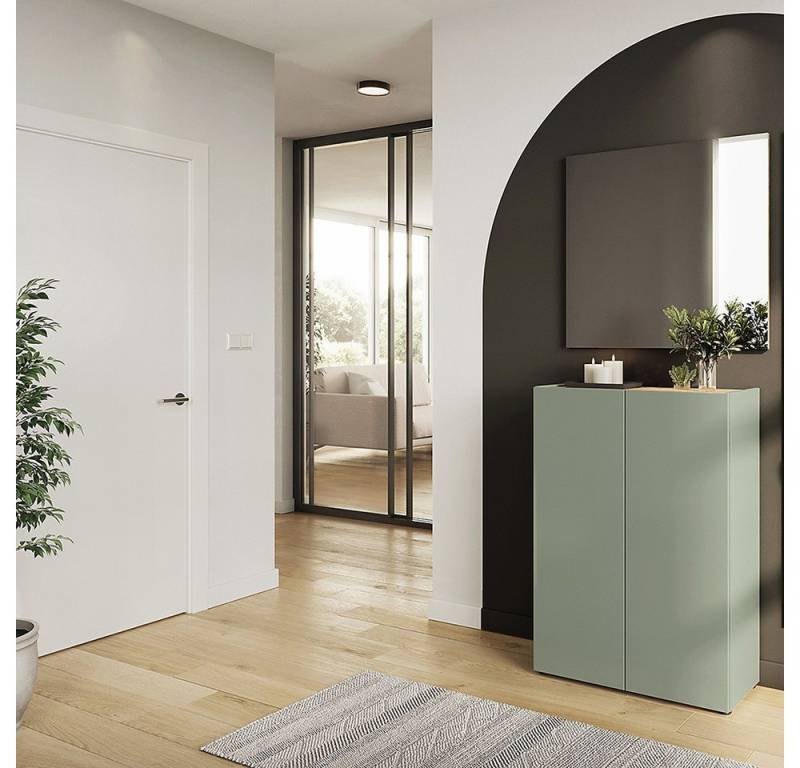 Lomadox Garderoben-Set ABURI-01, (Spar-Set, 2-St., Schuhschrank Spiegel), in grün mit Eiche, grifflos, viel Stauraum von Lomadox