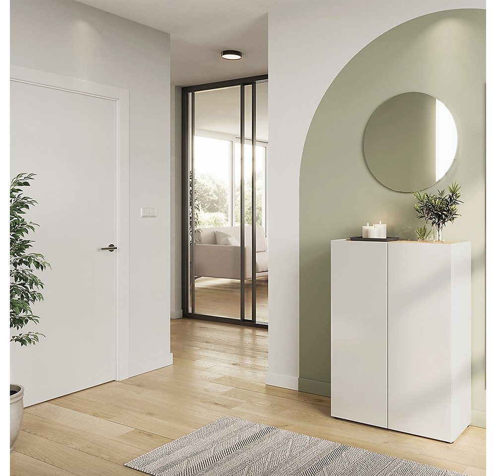 Lomadox Garderoben-Set ABURI-01, (Spar-Set, 2-St., Schuhschrank Spiegel), in weiß mit Eiche, griffloses Design, viel Stauraum von Lomadox