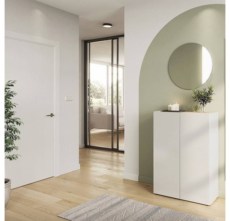 Lomadox Garderoben-Set ABURI-01, (Spar-Set, 2-St., Schuhschrank Spiegel), in weiß mit Eiche, griffloses Design, viel Stauraum von Lomadox