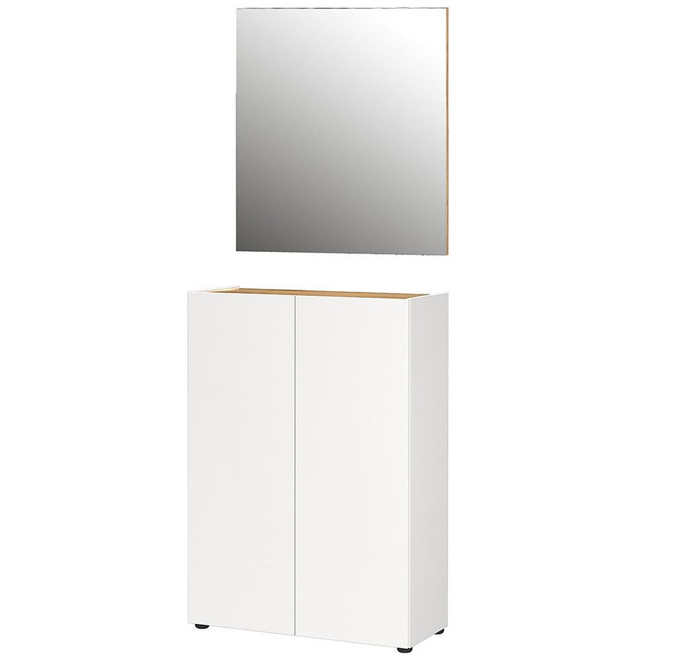 Lomadox Garderoben-Set ABURI-01, (Spar-Set, 2-St., Schuhschrank Spiegel), in weiß mit Eiche, griffloses Design, viel Stauraum von Lomadox