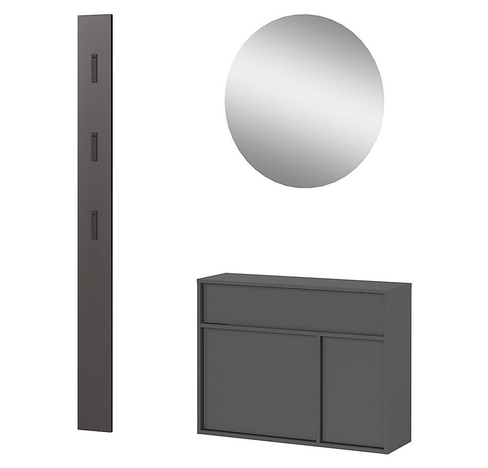 Lomadox Garderoben-Set ALLOA-01, (Spar-Set, 3-St., Garderobenpaneel Spiegel Schuhschrank), Dielenmöbel in graphit mit Spiegel, geringe Tiefe (25 cm) von Lomadox