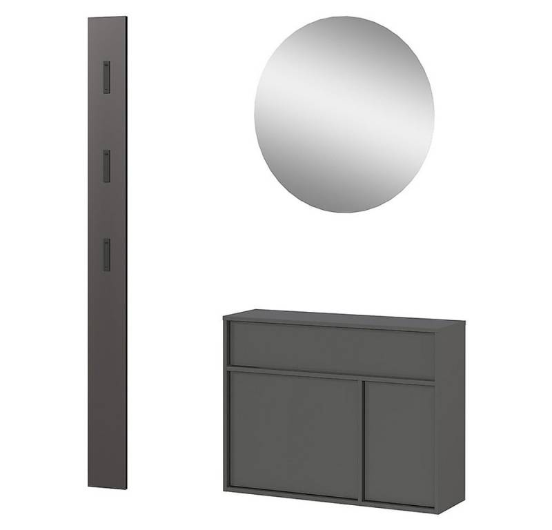 Lomadox Garderoben-Set ALLOA-01, (Spar-Set, 3-St., Garderobenpaneel Spiegel Schuhschrank), Dielenmöbel in graphit mit Spiegel, geringe Tiefe (25 cm) von Lomadox