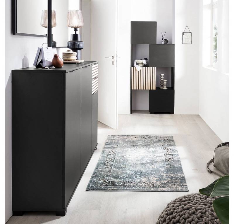 Lomadox Garderoben-Set ALTAMURA-80, (Spar-Set, 2-St., Schuhschrank ausziehbarer Regalschrank), modern schwarz matt mit Eiche Natur von Lomadox