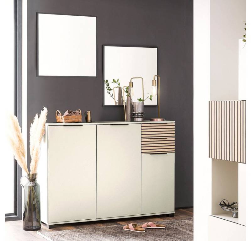 Lomadox Garderoben-Set ALTAMURA-80, (Spar-Set, 3-St., Schuhschrank Spiegel), modern in beige mit Eiche Natur von Lomadox