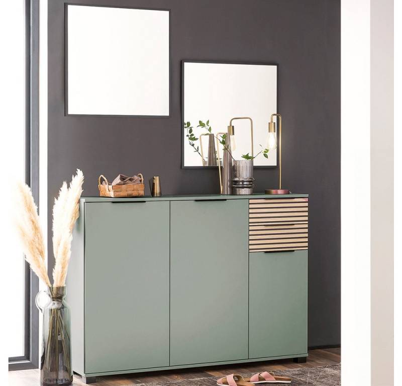 Lomadox Garderoben-Set ALTAMURA-80, (Spar-Set, 3-St., Schuhschrank Spiegel), modern in grün mit Eiche Natur von Lomadox