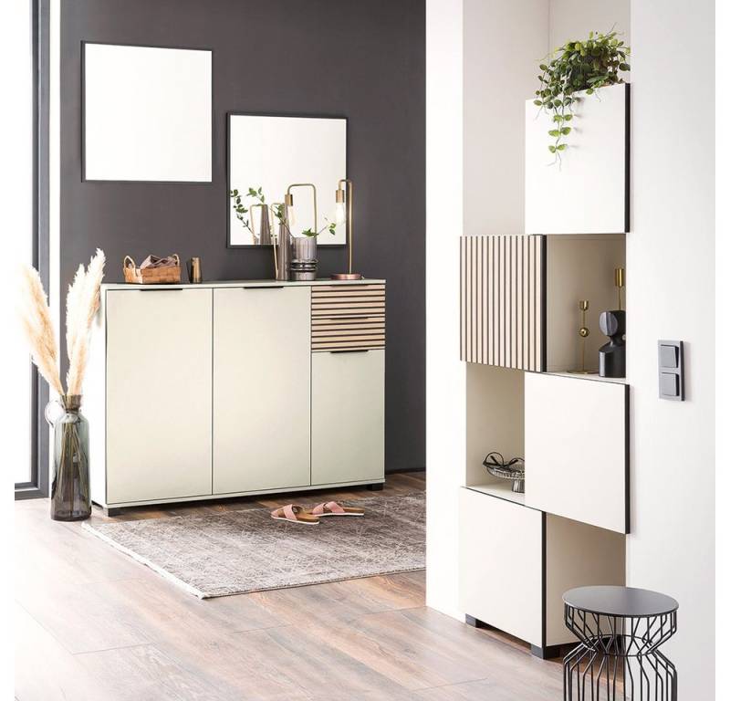 Lomadox Garderoben-Set ALTAMURA-80, (Spar-Set, 4-St., Schuhschrank Spiegel Regalschrank), modern beige mit Eiche Natur von Lomadox