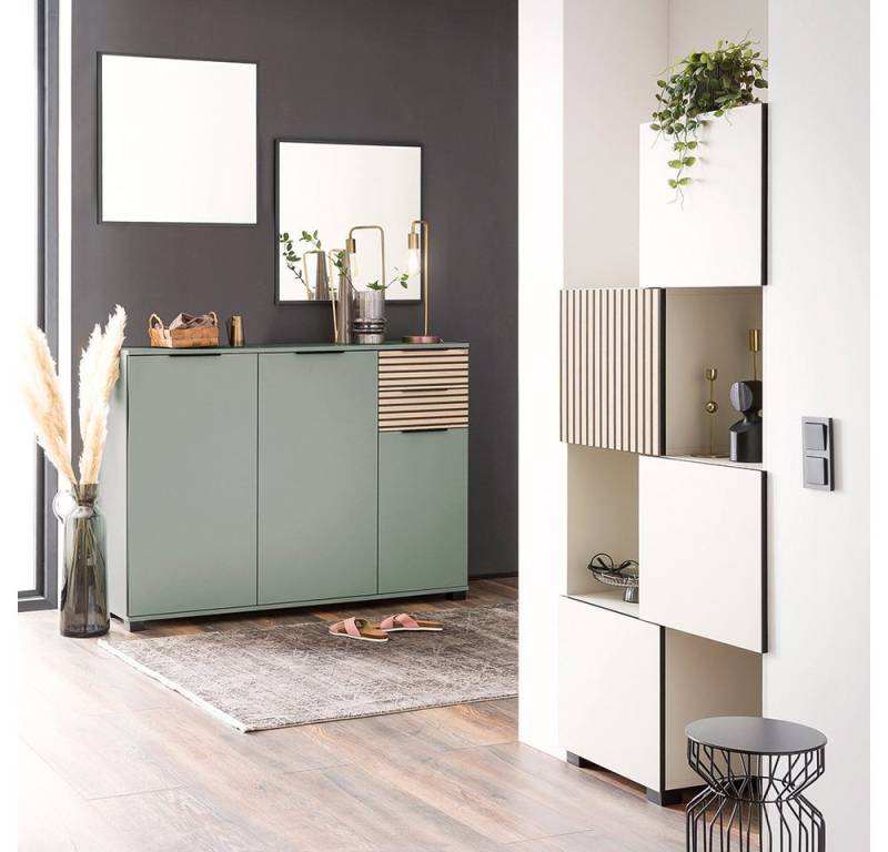Lomadox Garderoben-Set ALTAMURA-80, (Spar-Set, 4-St., Schuhschrank Spiegel ausziehbarer Regalschrank), modern beige mit Eiche Natur von Lomadox