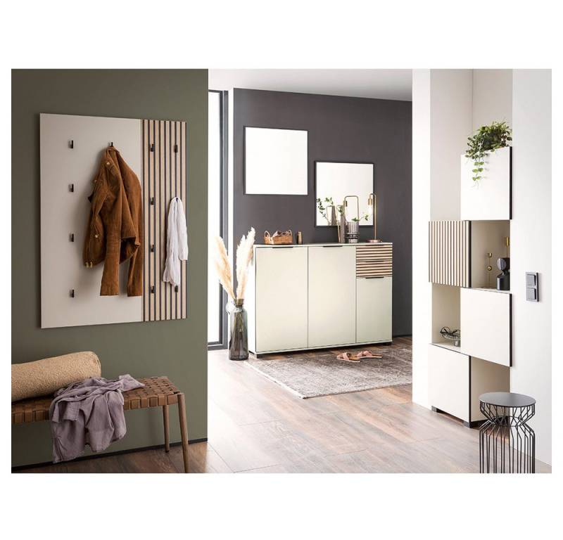 Lomadox Garderoben-Set ALTAMURA-80, (Spar-Set, 5-St., Schuhschrank Spiegel), modern beige mit Eiche Natur von Lomadox