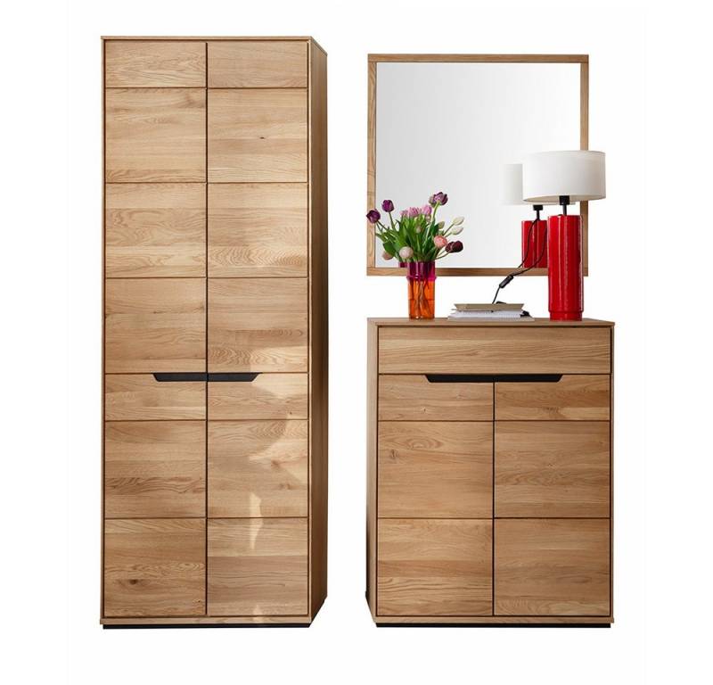 Lomadox Garderoben-Set AVESTA-06, (Spar-Set, 3-St., Garderobenschrank Garderobenspiegel Schuhschrank), in Eiche teilmassiv, grifflos von Lomadox