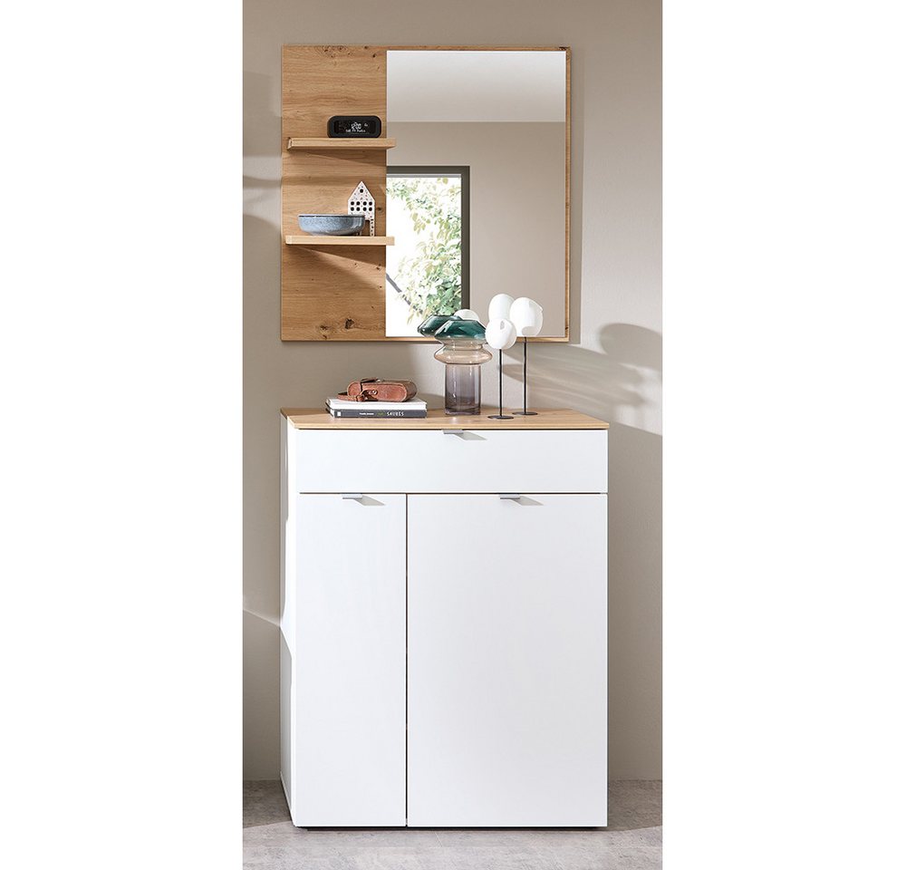 Lomadox Garderoben-Set BLISS-36, (Spar-Set, 2-St., Kommode Spiegel), weiß matt Eiche Schuhschrank Spiegel Garderobe modern von Lomadox