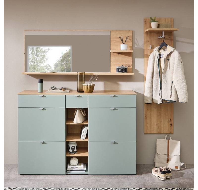 Lomadox Garderoben-Set BLISS-36, (Spar-Set, 3-St., Kommode Garderobenpaneel Spiegel), grün matt Eiche Kommode Garderobenpaneel Spiegel von Lomadox