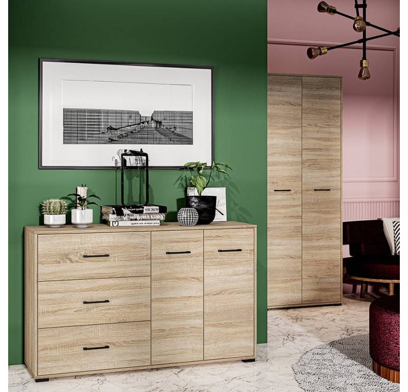 Lomadox Garderoben-Set CHEB-131, (Spar-Set, 2-St., Sideboard Schuhschrank), Eiche hell Flurmöbel Garderobenmöbel Schränke Set von Lomadox