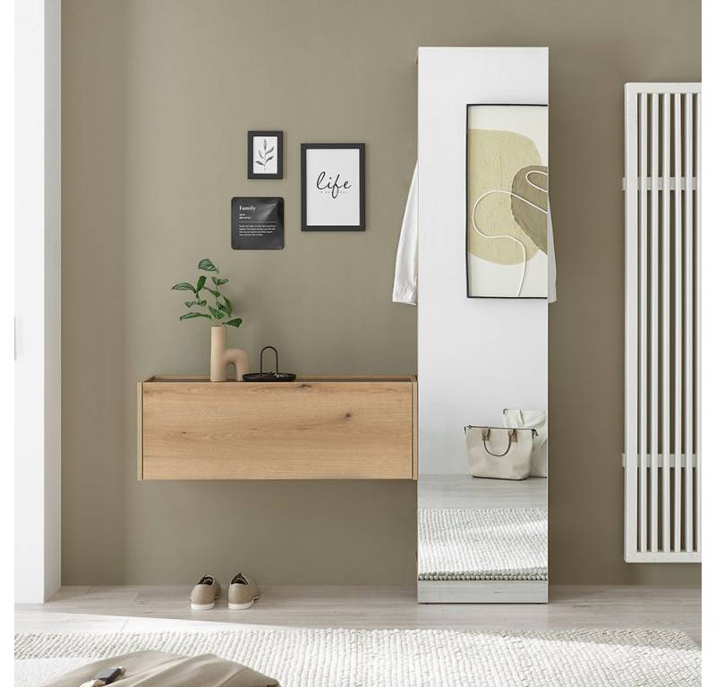 Lomadox Garderoben-Set CRISP-61, (Spar-Set, 2-St., Hängeschrank Garderobenelement), Eiche Nb. mit anthrazit, grifflos, Spiegelfläche von Lomadox