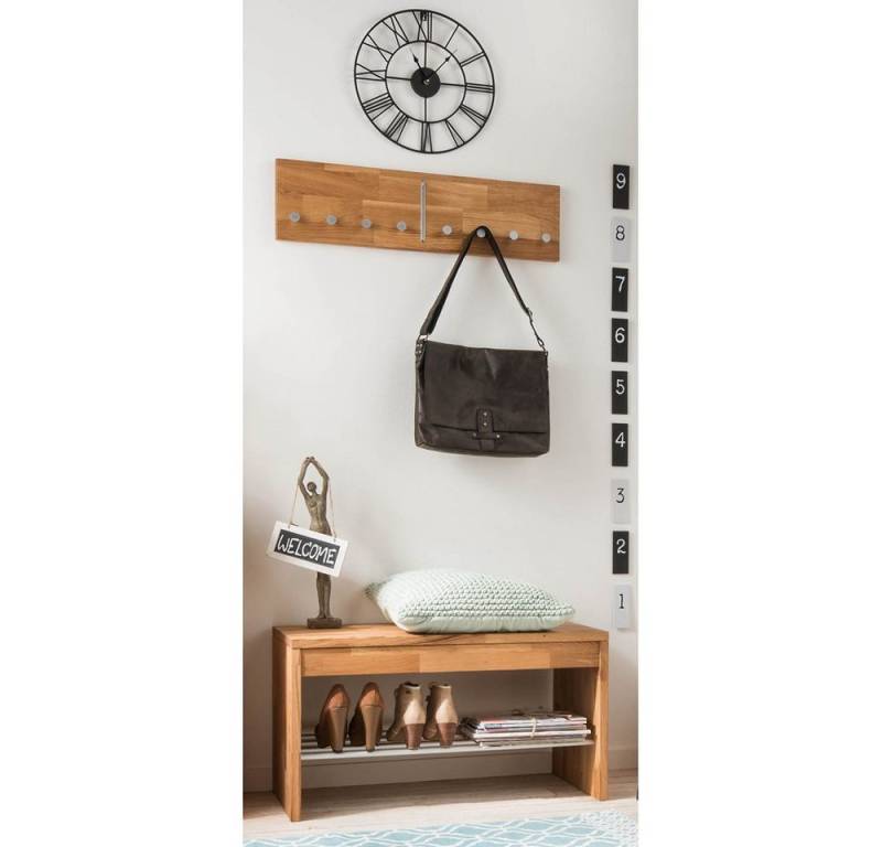 Lomadox Garderoben-Set CUENCA-137, (Spar-Set, 2-St), Massivholz Wildeiche, Schuhbank, Garderobenpaneel, Kleiderhaken Metall von Lomadox