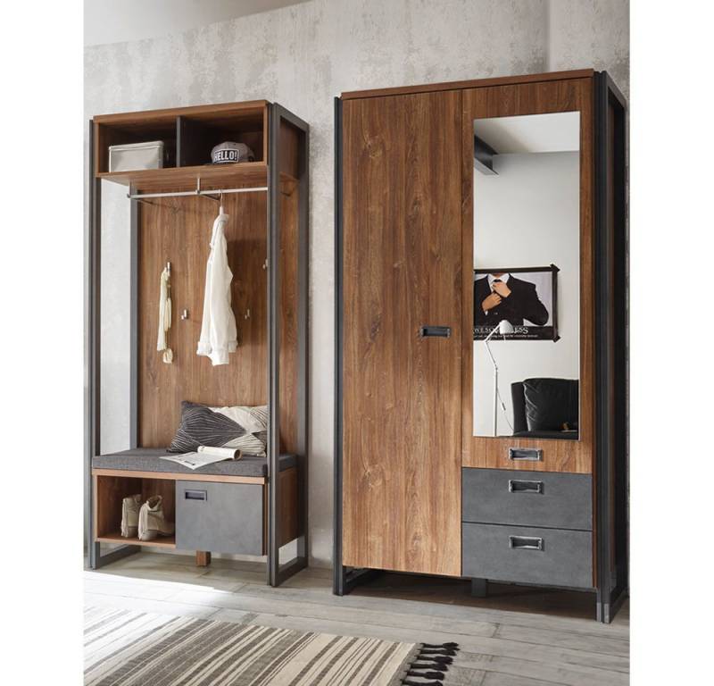 Lomadox Garderoben-Set DALLAS-61, (Spar-Set, 2-St), Stirling Oak Nb. mit Matera Anthrazit 209x202x45 cm von Lomadox