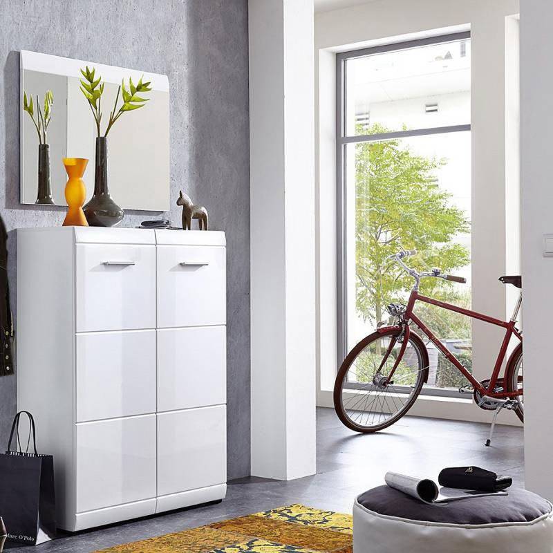 Lomadox Schuhschrank DANARO-01 Garderoben Set Hochglanz weiß (2-teilig), BxHxT: ca. 89x200x37 cm von Lomadox