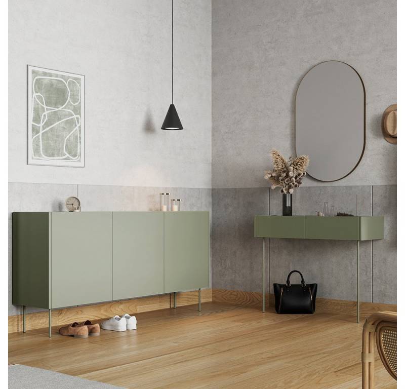 Lomadox Garderoben-Set DELFT-141, (Spar-Set, 2-St., Schminktisch Sideboard), in olivgrün mit Eiche, mit Sekretär und Sideboard, modern, grifflos von Lomadox