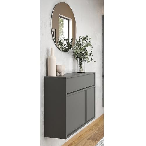 Lomadox Garderoben-Set Flurmöbel mit Spiegel & Schuhschrank in Graphit, modern, stehend oder hängend, grifflos, Push-to-Open von Lomadox