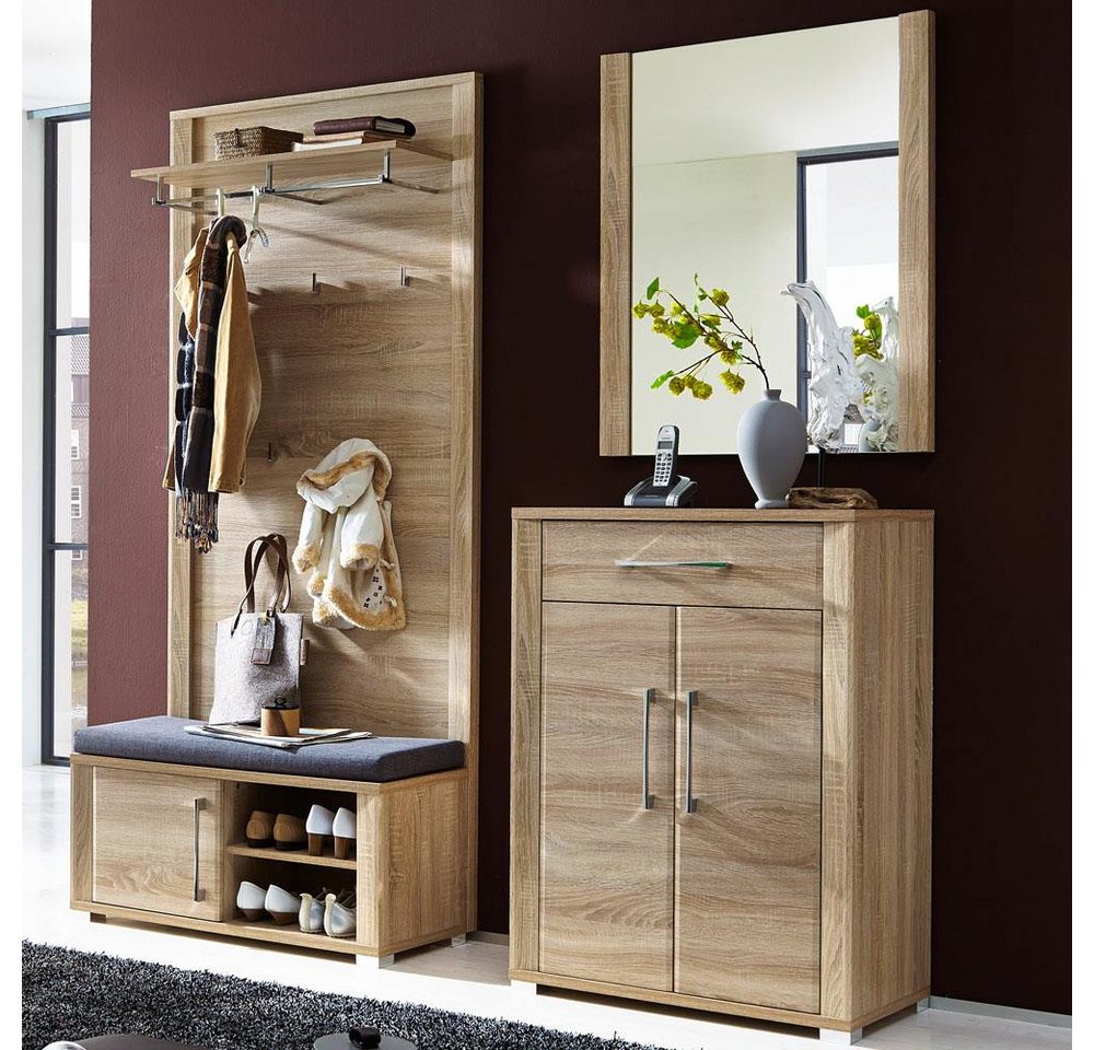 Lomadox Garderoben-Set GOCH-36, (Spar-Set, 4-St), Sonoma Eiche hell Schuhschrank Schuhbank Spiegel Paneel 179x196x40 cm von Lomadox