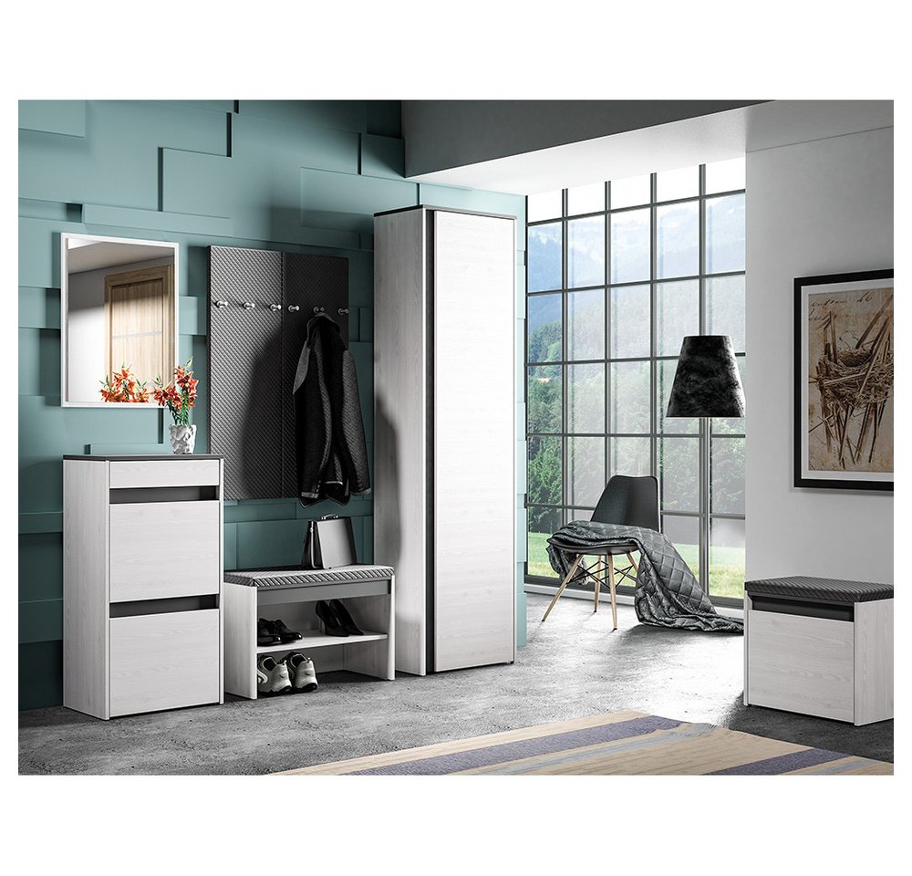 Lomadox Garderoben-Set HORSENS-131, (Spar-Set, 7-St), Flurgarderobe in Schneekiefer Nb. mit anthrazit von Lomadox
