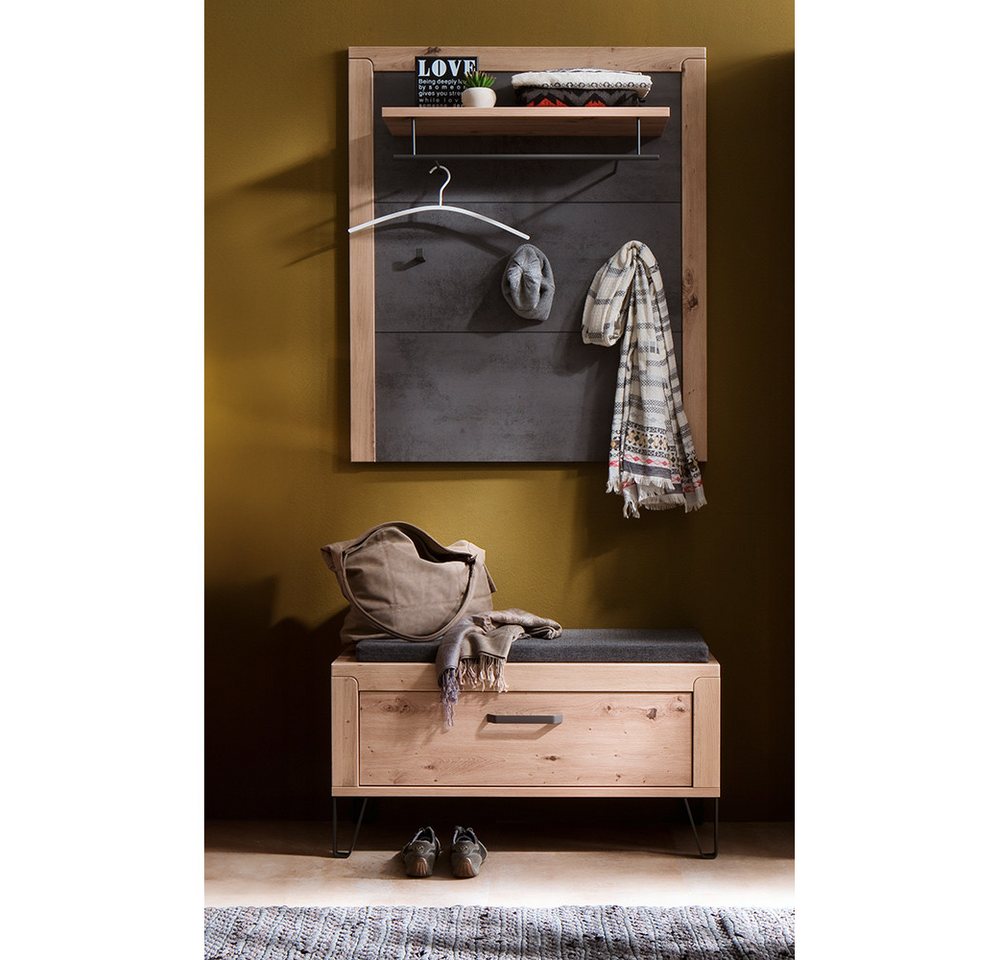 Lomadox Garderoben-Set IOLA-05, (Spar-Set, 2-St., Garderobenbank Garderobenpaneel), in Eiche, grau Flurgarderobe Garderobenmöbel modern von Lomadox