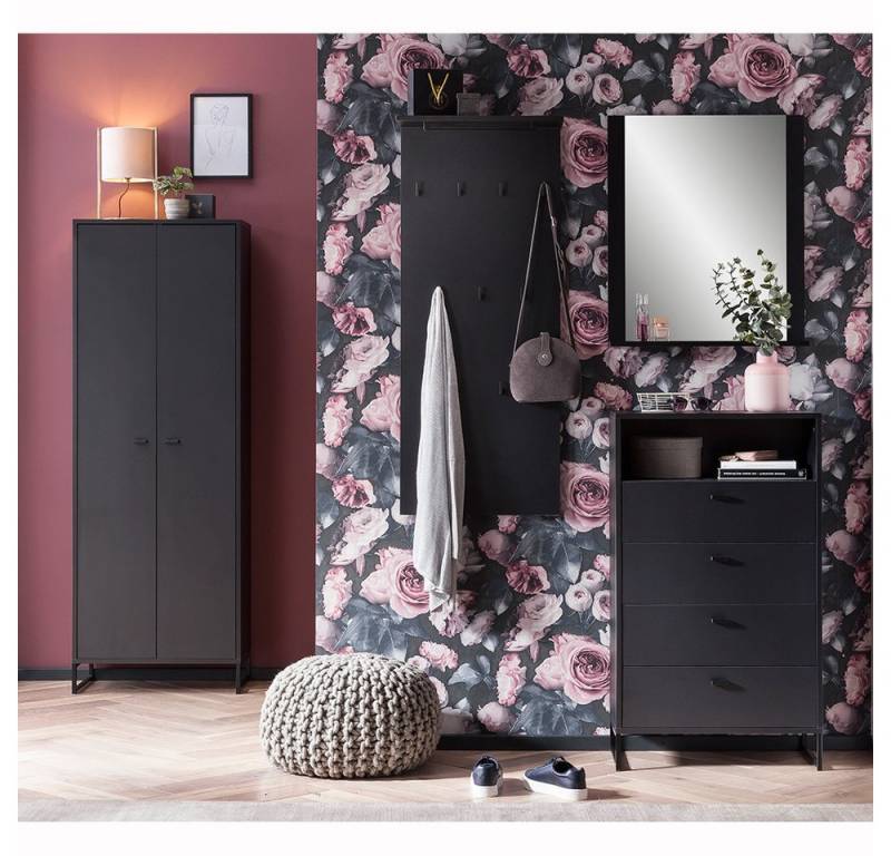 Lomadox Garderoben-Set JULBACH-80, (Spar-Set, 4-St), Flur Kommode Spiegel Flurschrank Garderobenpaneel schwarz matt modern von Lomadox